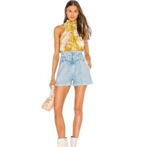 Joie Summer Porcelain‎ Print Summer Sleeveless Smocked Satin Fern Top Blouse